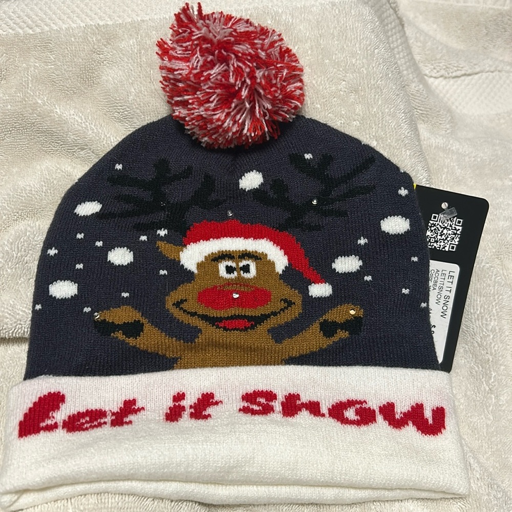 NWT Jacks Surfboards Light up Hat - Reindeer Let it Snow